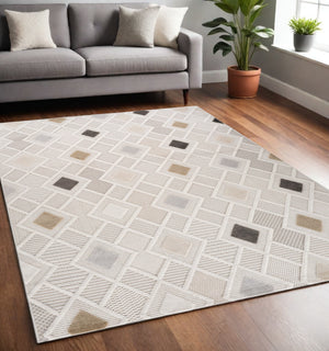 Homeroots 5' X 8' Cream And Beige Abstract Distressed Area Rug  Polyester 558412