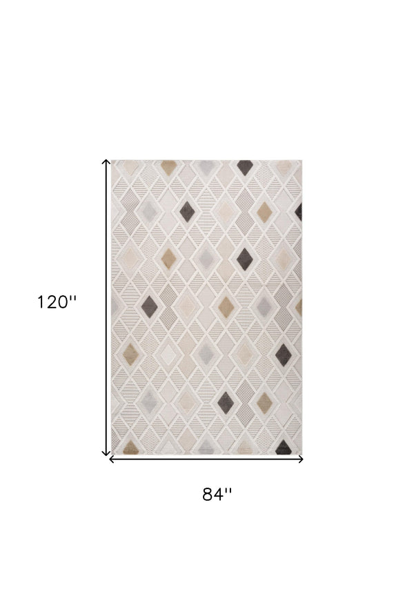 Homeroots 7' X 10' Cream And Beige Abstract Distressed Area Rug  Polyester 558413