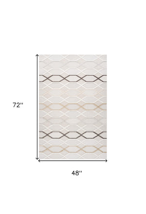 Homeroots 4' X 6' Cream And Beige Abstract Distressed Area Rug  Polyester 558415