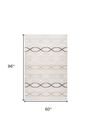 Homeroots 5' X 8' Cream And Beige Abstract Distressed Area Rug  Polyester 558416