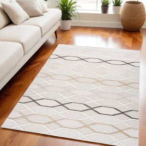 Homeroots 5' X 8' Cream And Beige Abstract Distressed Area Rug  Polyester 558416