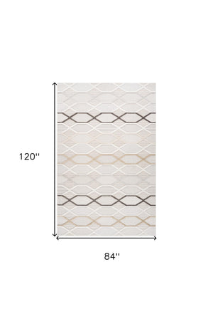 Homeroots 7' X 10' Cream And Beige Abstract Distressed Area Rug  Polyester 558417