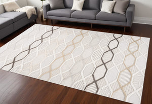 Homeroots 8' X 11' Cream And Beige Abstract Distressed Area Rug  Polyester 558418