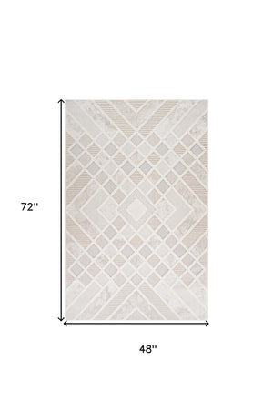 Homeroots 4' X 6' Cream And Beige Abstract Distressed Area Rug  Polyester 558419