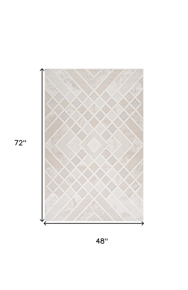 Homeroots 4' X 6' Cream And Beige Abstract Distressed Area Rug  Polyester 558419