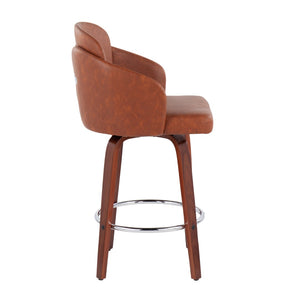 English Elm Fixed-height Swivel Counter Stools with Faux Leather Seats and Chrome Footrest Set of 2 B202S01814