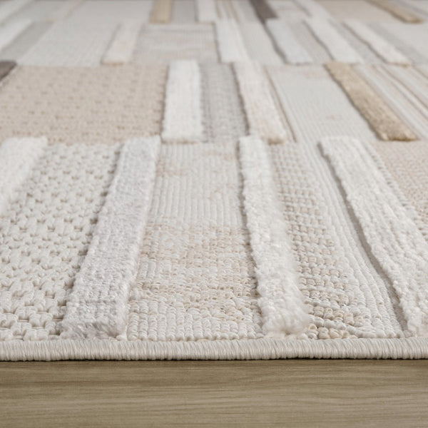HomeRoots 5' Gray and Beige Abstract Distressed Area Rug - Versatile, Stain-Resistant Design for Any Space 7' X 10' 558425