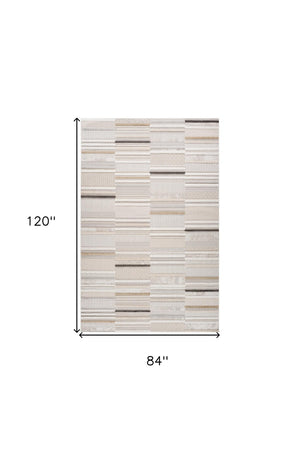 HomeRoots 5' Gray and Beige Abstract Distressed Area Rug - Versatile, Stain-Resistant Design for Any Space 7' X 10' 558425