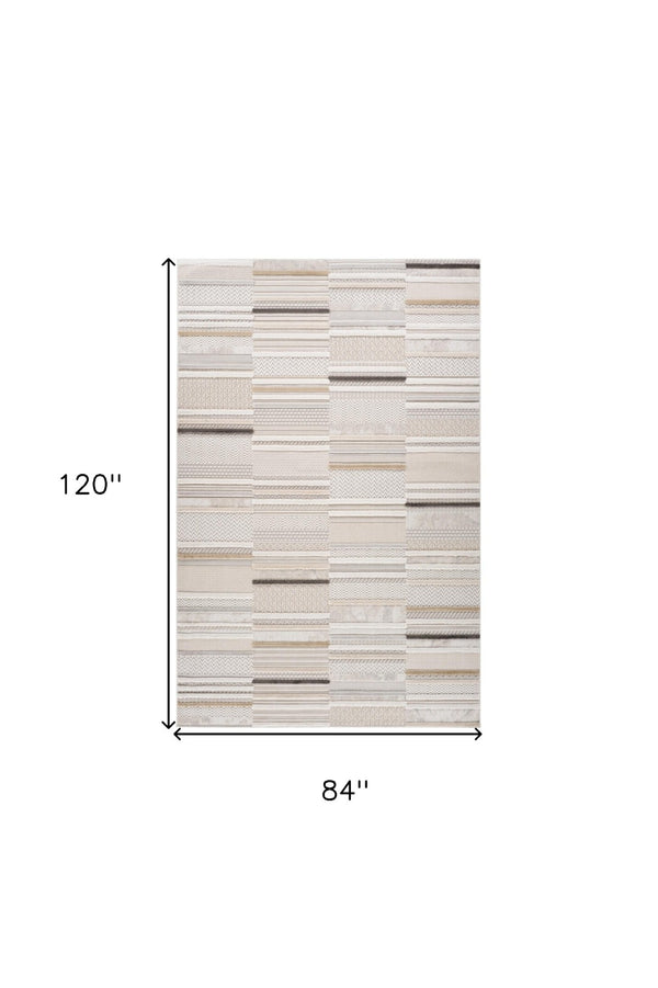 HomeRoots 5' Gray and Beige Abstract Distressed Area Rug - Versatile, Stain-Resistant Design for Any Space 7' X 10' 558425