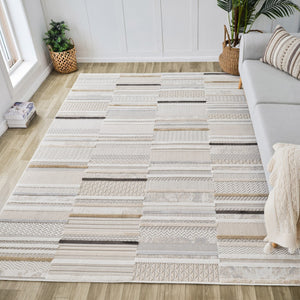 HomeRoots 5' Gray and Beige Abstract Distressed Area Rug - Versatile, Stain-Resistant Design for Any Space 7' X 10' 558425