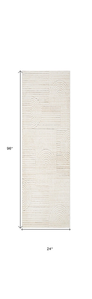 Homeroots 8' Cream And Beige Abstract Distressed Runner Rug – Stain Resistant, Stylish, Perfect For High Traffic Areas  Polyester 558428