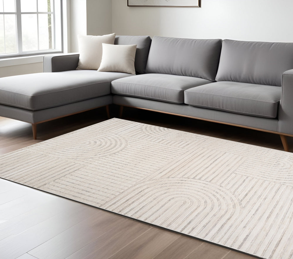 Homeroots 7' X 10' Cream And Beige Abstract Area Rug  Polyester 558431