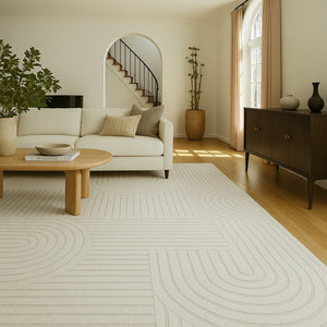 HomeRoots 8' X 11' Cream and Beige Abstract Area Rug - Stylish, Durable, Stain-Resistant Design for Modern Homes 558432
