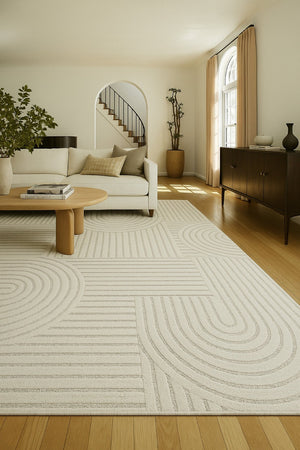 HomeRoots 8' X 11' Cream and Beige Abstract Area Rug - Stylish, Durable, Stain-Resistant Design for Modern Homes 558432