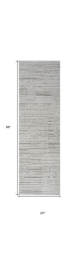 Homeroots 8' Gray And Ivory Abstract Distressed Runner Rug - Stain Resistant, Durable Design For Modern Spaces  Polyester 558434