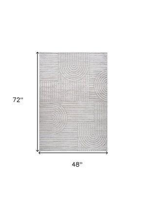 Homeroots 4' X 6' Light Gray And Ivory Abstract Distressed Area Rug  Polyester 558435