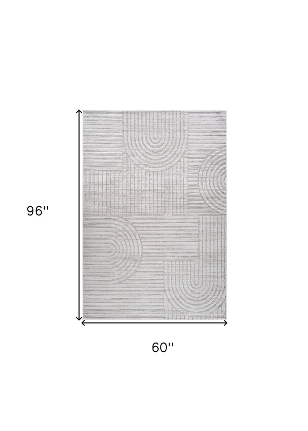 Homeroots 5' X 8' Light Gray And Ivory Abstract Distressed Area Rug  Polyester 558436