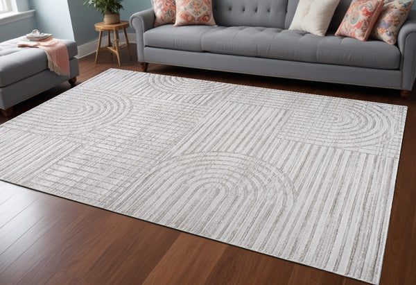 Homeroots 8' X 11' Gray And Ivory Abstract Distressed Area Rug  Polyester 558438