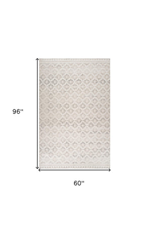 Homeroots 5' X 8' Cream And Beige Moroccan Area Rug  Polyester 558442
