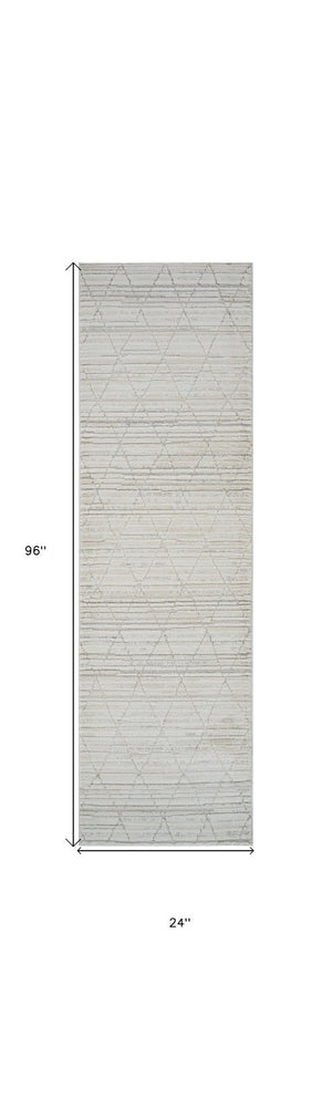 Homeroots 8' Gray And Beige Geometric Distressed Runner Rug - Stylish, Stain-resistant Design For Any Space 2' X 8' Polyester 558452
