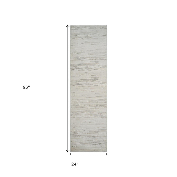 Homeroots 8' Gray And Beige Geometric Distressed Runner Rug - Durable, Stain Resistant, Modern Design For Any Space 2' X 8' Polyester 558458