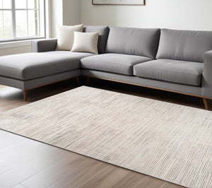 Homeroots 7' X 10' Gray And Beige Abstract Distressed Area Rug  Polyester 558461