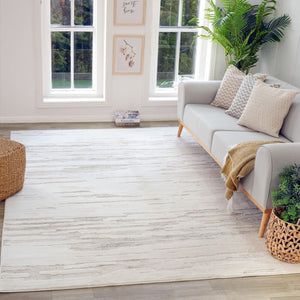 HomeRoots 5' Gray and Beige Abstract Distressed Area Rug - Durable, Stain-Resistant Design for Any Room 8' X 11' 558462