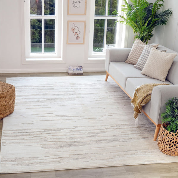 HomeRoots 5' Gray and Beige Abstract Distressed Area Rug - Durable, Stain-Resistant Design for Any Room 8' X 11' 558462