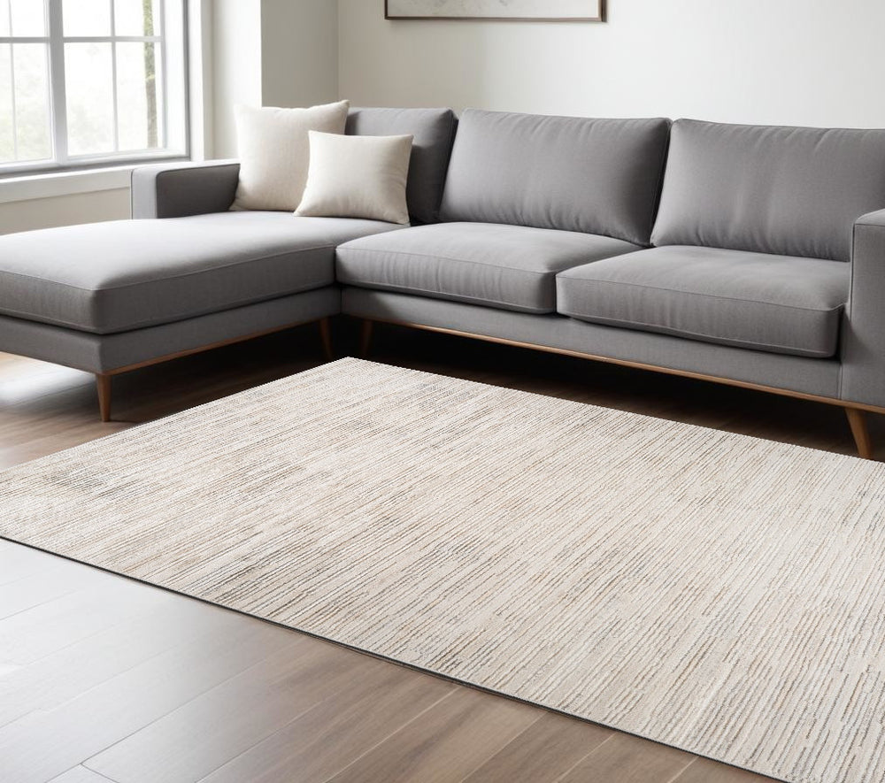 Homeroots 8' X 11' Gray And Beige Geometric Distressed Area Rug  Polyester 558462