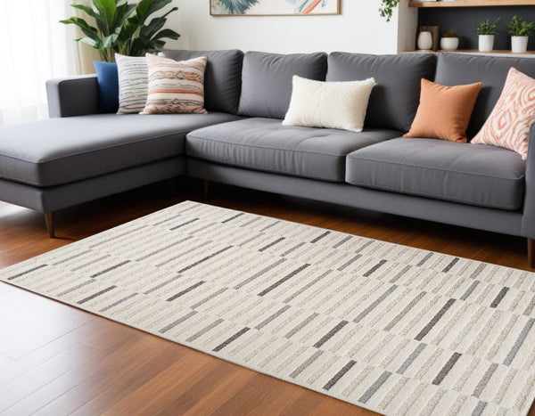 HomeRoots 5' Gray and Cream Abstract Distressed Area Rug - Modern Elegance for High-Traffic Spaces and Homes 8' X 11' 558467