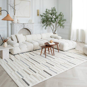 HomeRoots 5' Gray and Cream Abstract Distressed Area Rug - Modern Elegance for High-Traffic Spaces and Homes 8' X 11' 558467