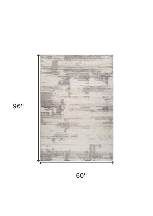 HomeRoots 5' Gray and Cream Abstract Distressed Area Rug - Stylish, Durable Design for Busy Homes & Modern Decor 5' X 8' 558470