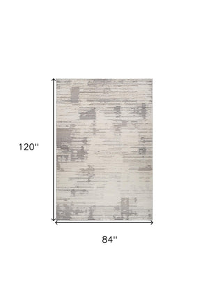HomeRoots 5' Gray and Cream Abstract Distressed Area Rug - Stylish, Durable Design for Busy Homes & Modern Decor 7' X 10' 558471