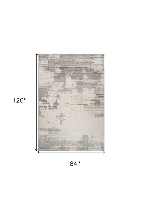 HomeRoots 5' Gray and Cream Abstract Distressed Area Rug - Stylish, Durable Design for Busy Homes & Modern Decor 7' X 10' 558471