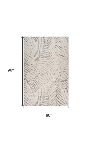 Homeroots 5' X 8' Gray And Cream Botanical Leaves Area Rug  Polypropylene 558475
