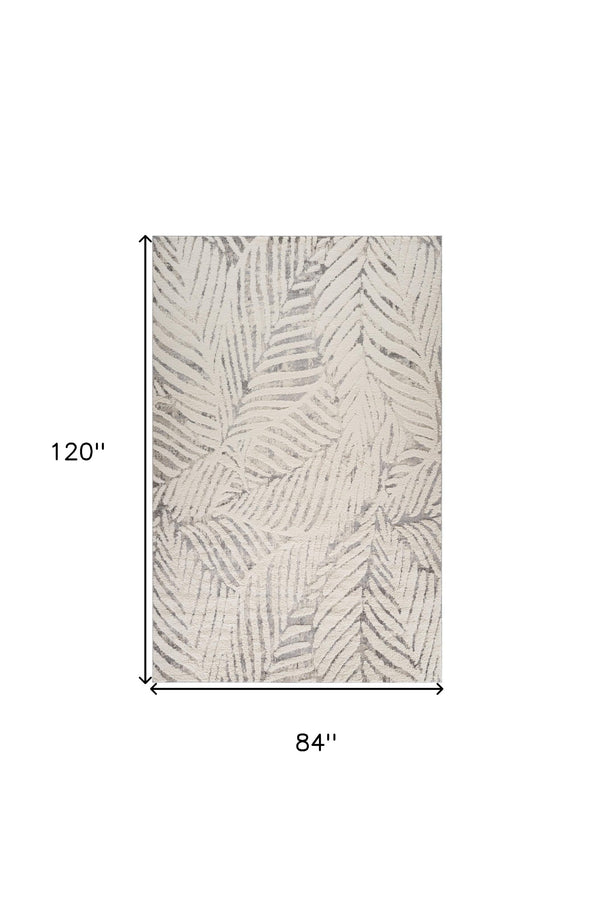Homeroots 7' X 10' Gray And Cream Botanical Leaves Area Rug  Polypropylene 558476