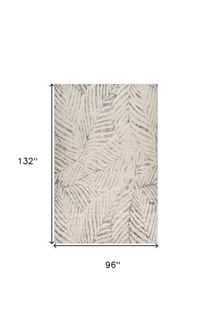 Homeroots 8' X 11' Gray And Cream Botanical Leaves Area Rug  Polypropylene 558477