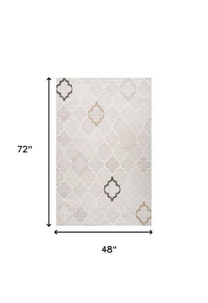 Homeroots 4' X 6' Cream And Beige Geometric Distressed Area Rug  Polyester 558484
