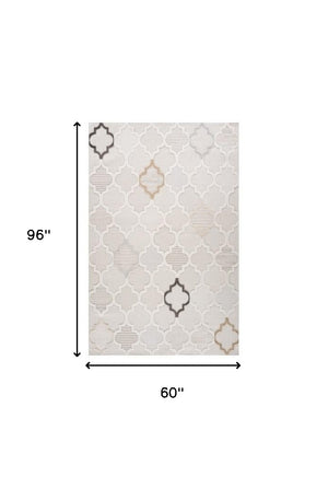 Homeroots 5' X 8' Cream And Beige Geometric Distressed Area Rug  Polyester 558485