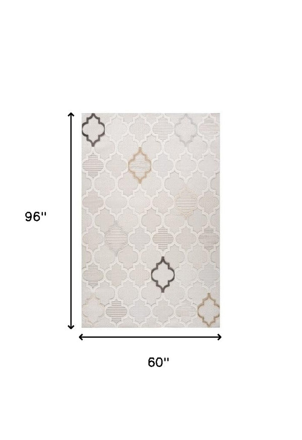 Homeroots 5' X 8' Cream And Beige Geometric Distressed Area Rug  Polyester 558485