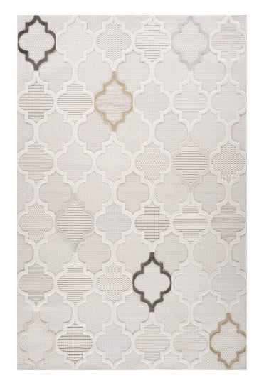 Homeroots 5' X 8' Cream And Beige Geometric Distressed Area Rug  Polyester 558485