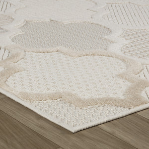 Homeroots 8' X 11' Cream And Beige Geometric Distressed Area Rug  Polyester 558487