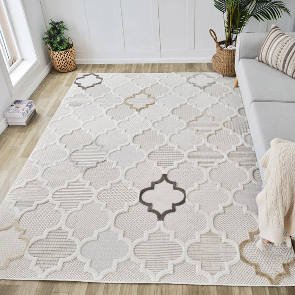 Homeroots 8' X 11' Cream And Beige Geometric Distressed Area Rug  Polyester 558487