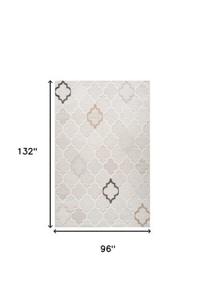 Homeroots 8' X 11' Cream And Beige Geometric Distressed Area Rug  Polyester 558487