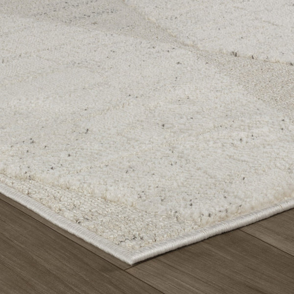 Homeroots 8' Cream And Beige Geometric Distressed Runner Rug - Stain Resistant, Stylish Design For Any Space  Polyester 558489