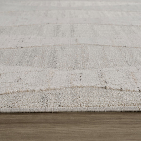 Homeroots 8' Cream And Beige Geometric Distressed Runner Rug - Stain Resistant, Stylish Design For Any Space  Polyester 558489