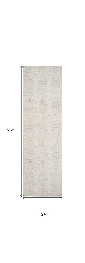 Homeroots 8' Cream And Beige Geometric Distressed Runner Rug - Stain Resistant, Stylish Design For Any Space  Polyester 558489
