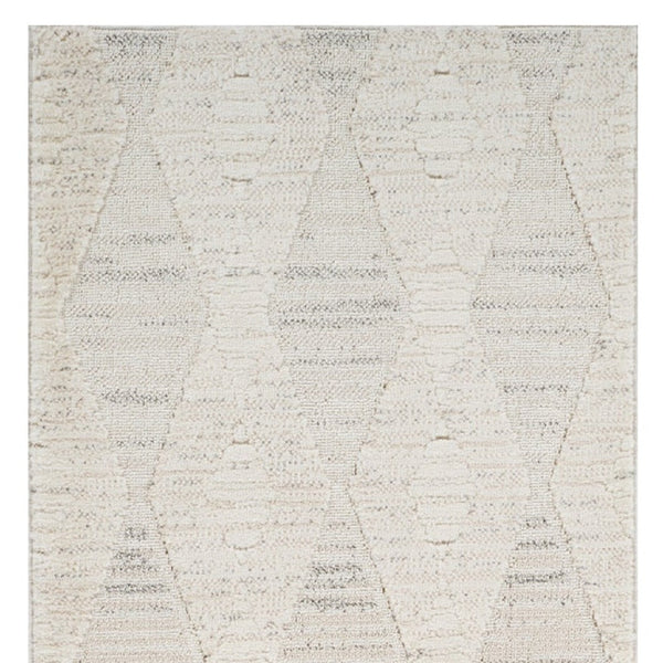 Homeroots 8' Cream And Beige Geometric Distressed Runner Rug - Stain Resistant, Stylish Design For Any Space  Polyester 558489