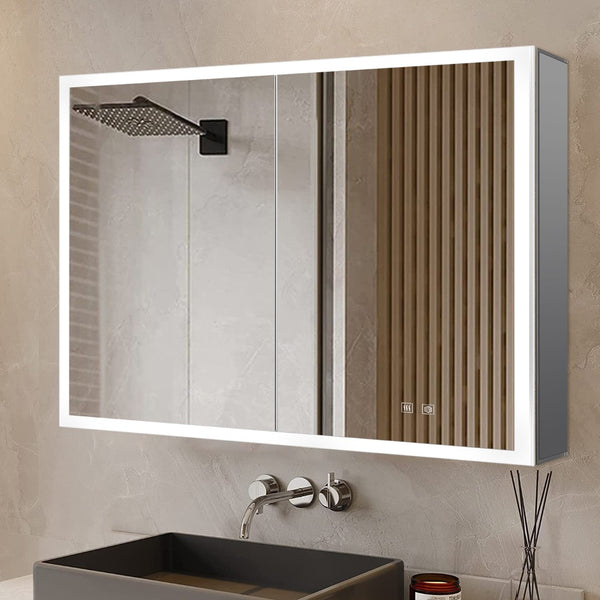English Elm Mesa Surface Mount Led Medicine Cabinet with Defogger Aluminum Frame Bathroom Mirror B2731P478362