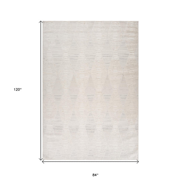 Homeroots 7' X 10' Cream And Beige Geometric Distressed Area Rug  Polyester 558492